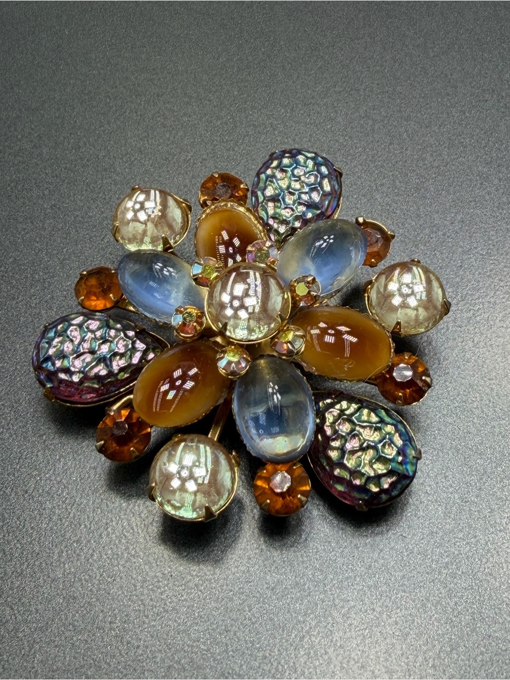 Antique Saphiret And Art Glass Brooch RARE Beauty #1sap